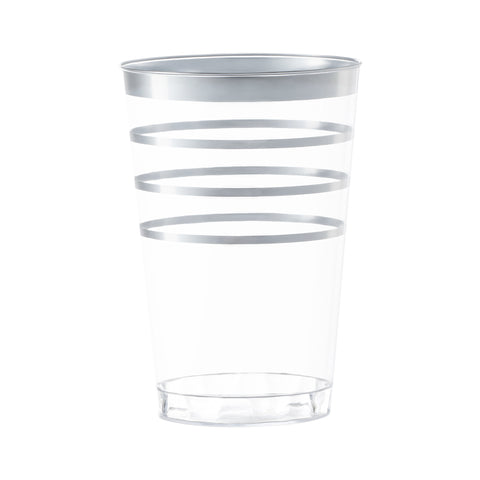 12 oz. Clear with Silver Stripes Round Disposable Plastic Tumblers Main | The Kaya Collection