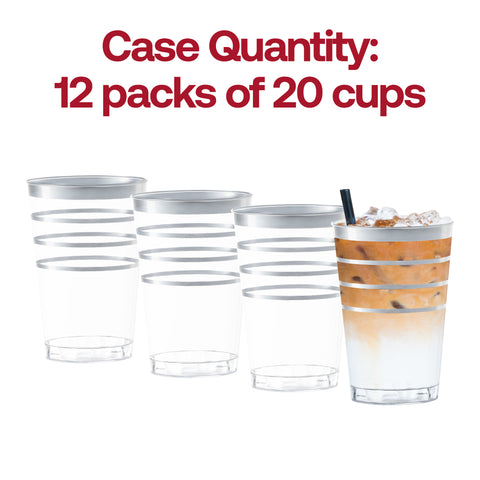 12 oz. Clear with Silver Stripes Round Disposable Plastic Tumblers Quantity | The Kaya Collection
