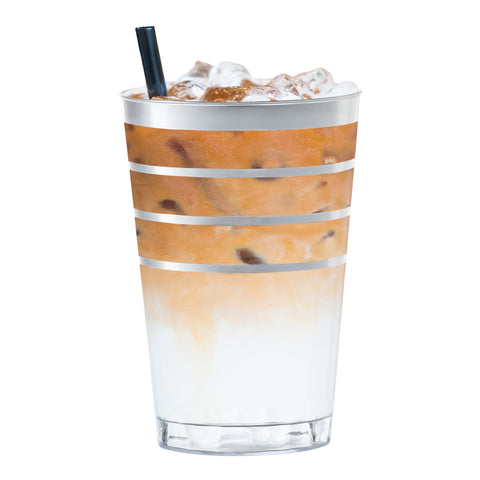 12 oz. Clear with Silver Stripes Round Disposable Plastic Tumblers Secondary  | The Kaya Collection