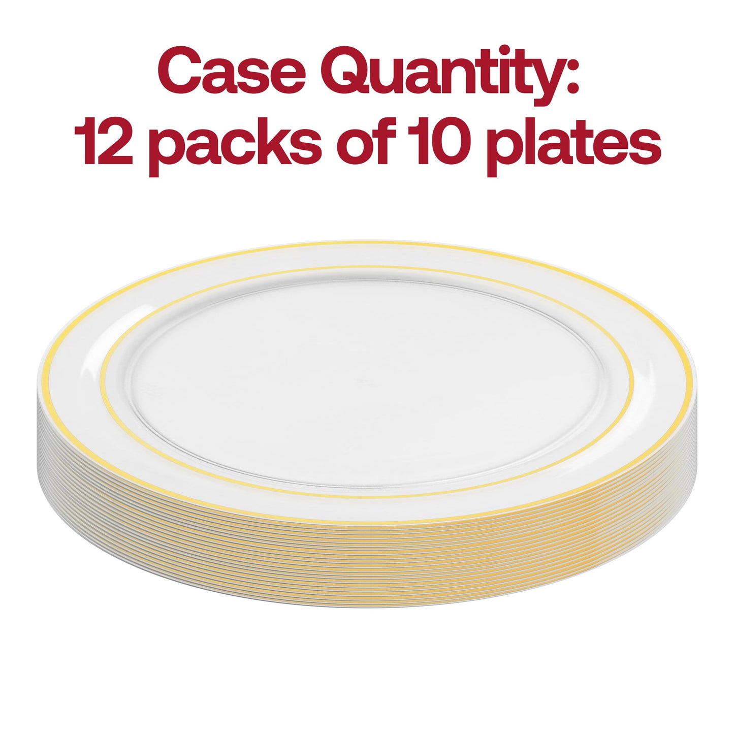 Clear with Gold Edge Rim Plastic Dinner Plates (10.25")