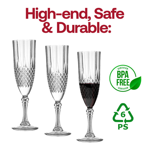 8 oz. Crystal Cut Disposable Plastic Champagne Flutes