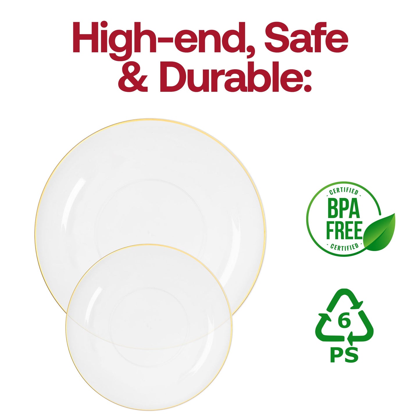 Clear with Gold Rim Organic Round Plastic Appetizer/Salad Plates (7.5")