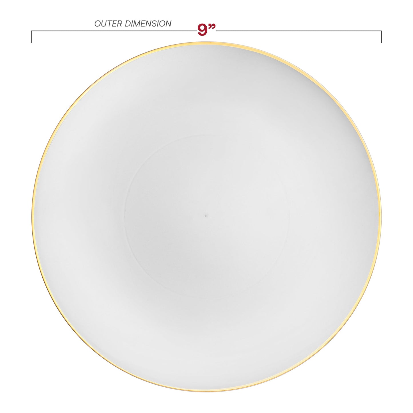 9" White with Gold Organic Plastic Dinner Plates