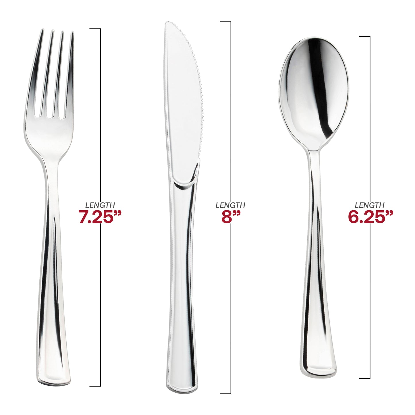 Silver Disposable Plastic Cutlery in White Napkin Rolls Set - 10 Napkins, 10 Forks, 10 Knives, 10 Spoons and 10 Paper Rings