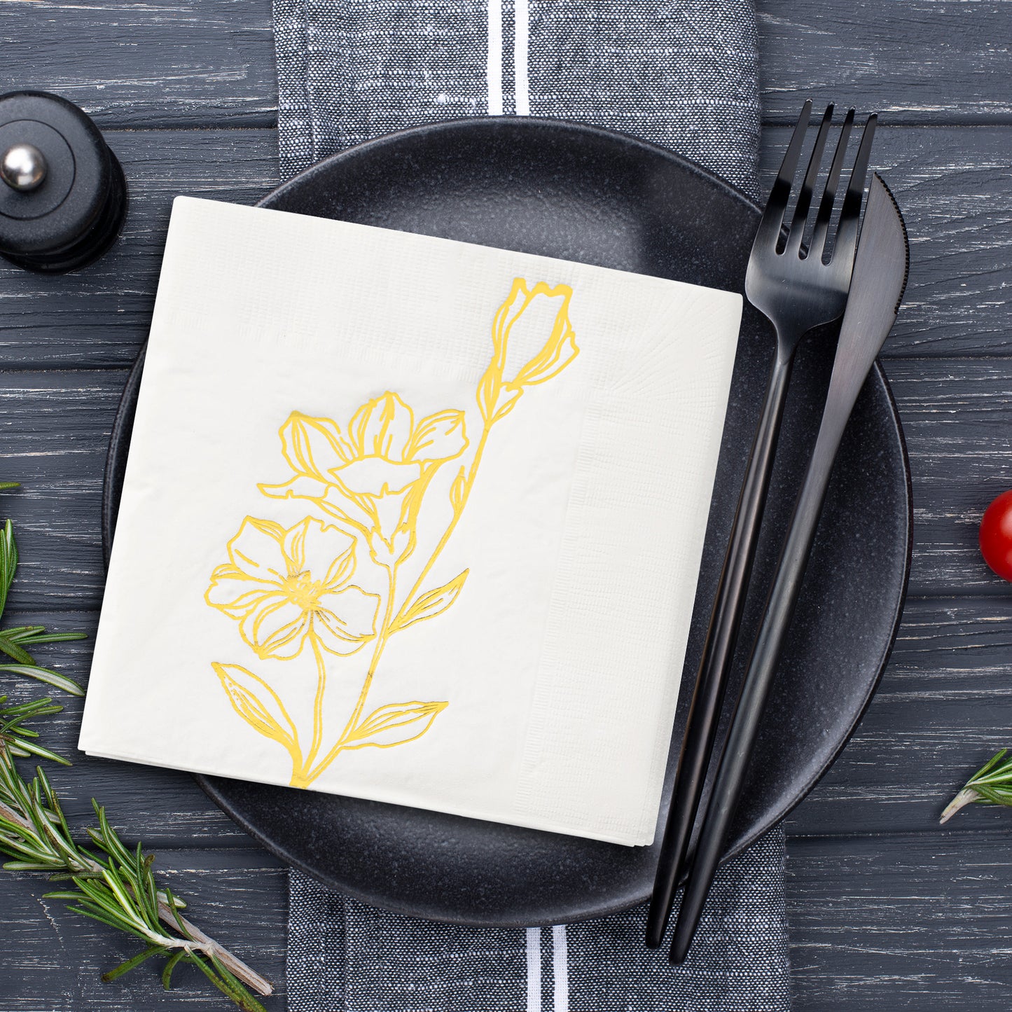 White with Gold Antique Floral Disposable Paper Beverage/Cocktail Napkins