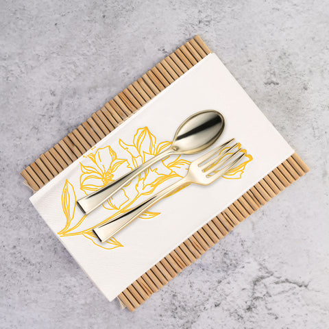 White with Gold Antique Floral Disposable Paper Dinner Napkins