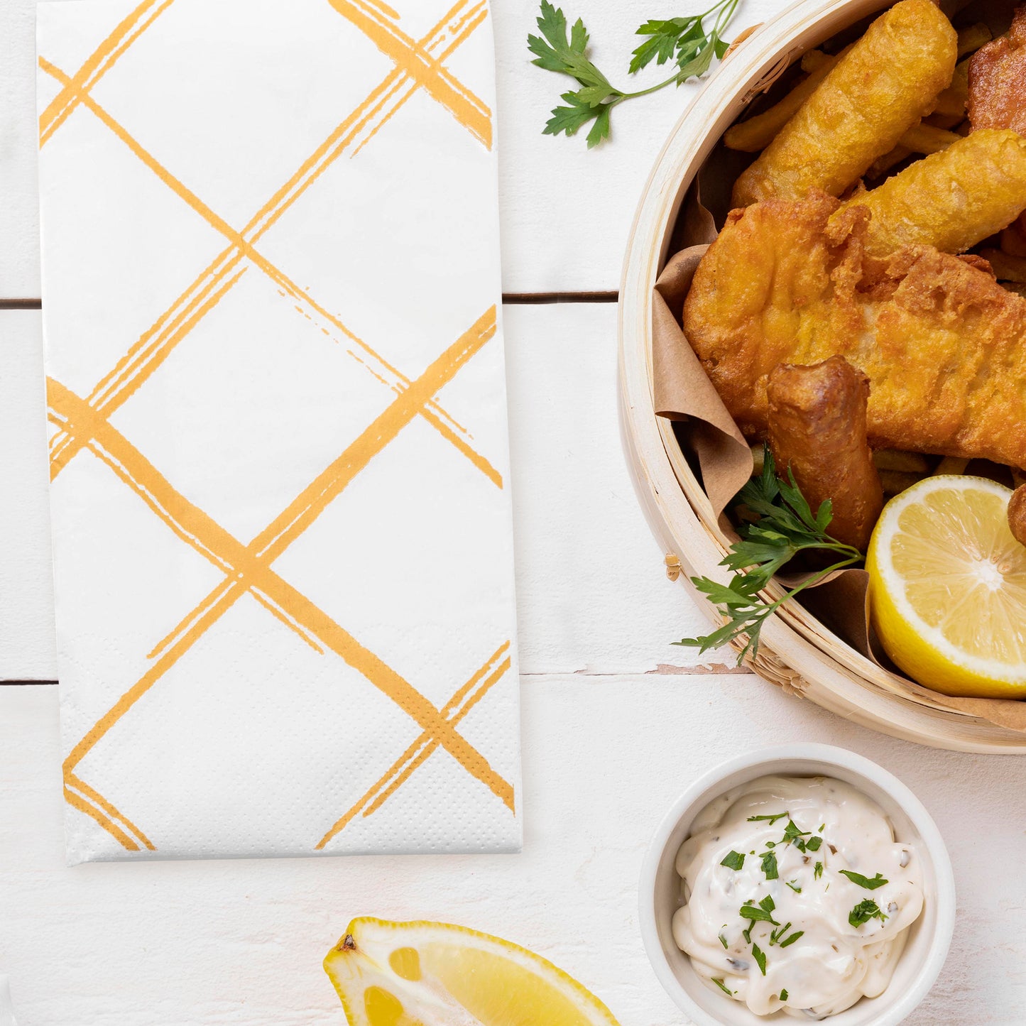 White with Gold Diamond Disposable Paper Dinner Napkins