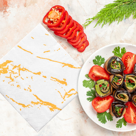 White with Gold Marble Disposable Paper Beverage/Cocktail Napkins