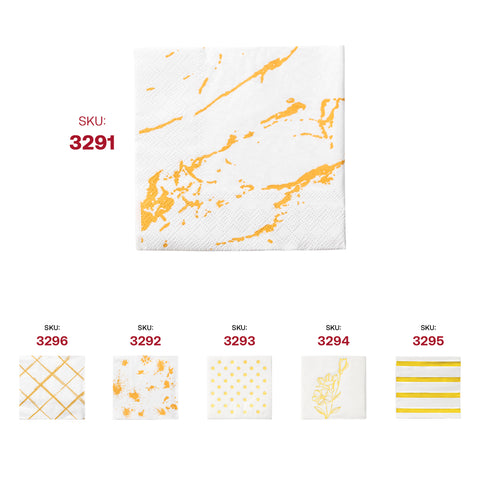 White with Gold Marble Paper Beverage/Cocktail Napkins SKU | The Kaya Collection