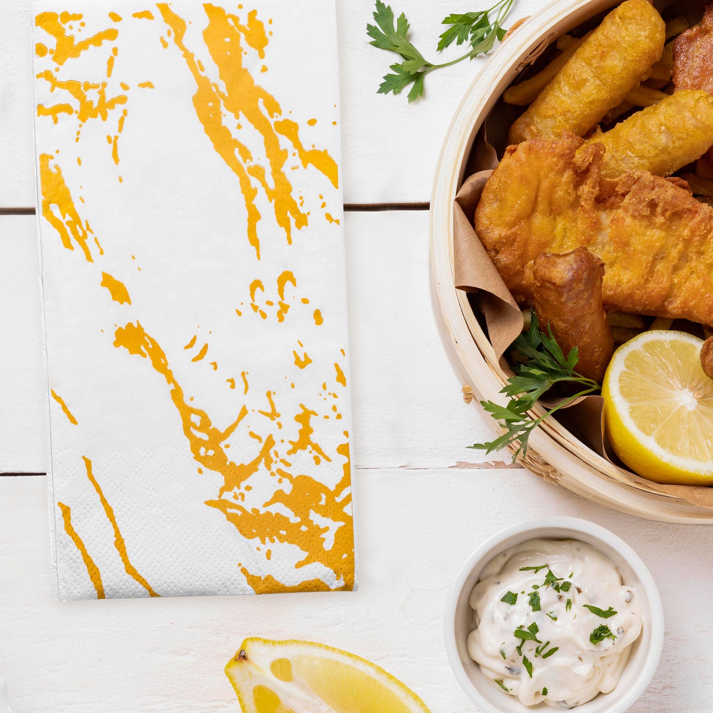 White with Gold Marble Disposable Paper Dinner Napkins