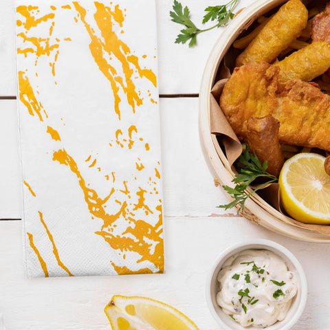 White with Gold Marble Disposable Paper Dinner Napkins