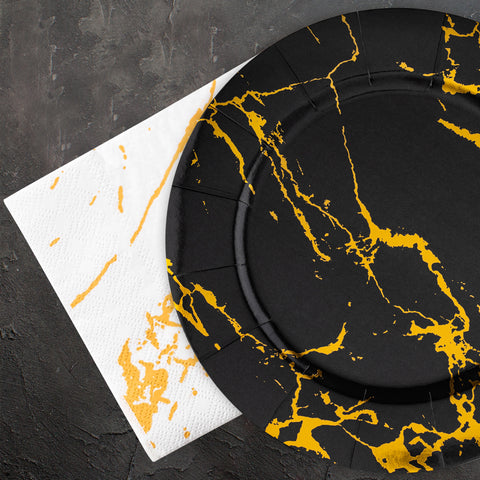 White with Gold Paint Splatter Disposable Paper Beverage/Cocktail Napkins