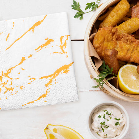 White with Gold Paint Splatter Disposable Paper Beverage/Cocktail Napkins