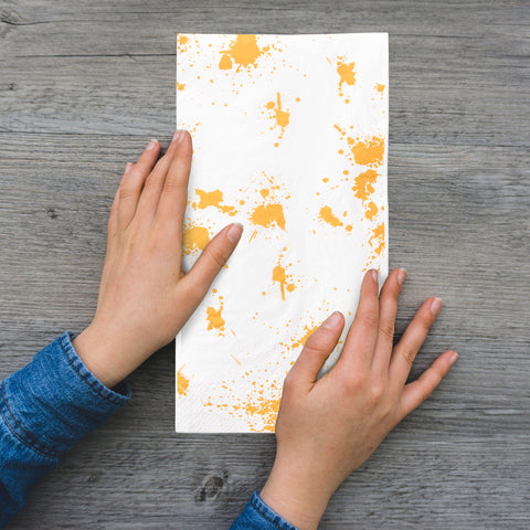 White with Gold Paint Splatter Disposable Paper Dinner Napkins