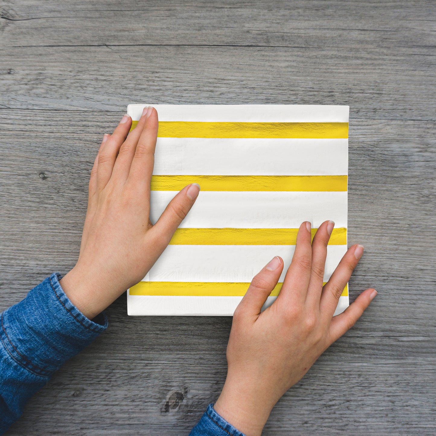 White with Gold Stripes Disposable Paper Beverage/Cocktail Napkins