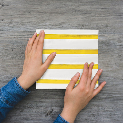 White with Gold Stripes Disposable Paper Beverage/Cocktail Napkins