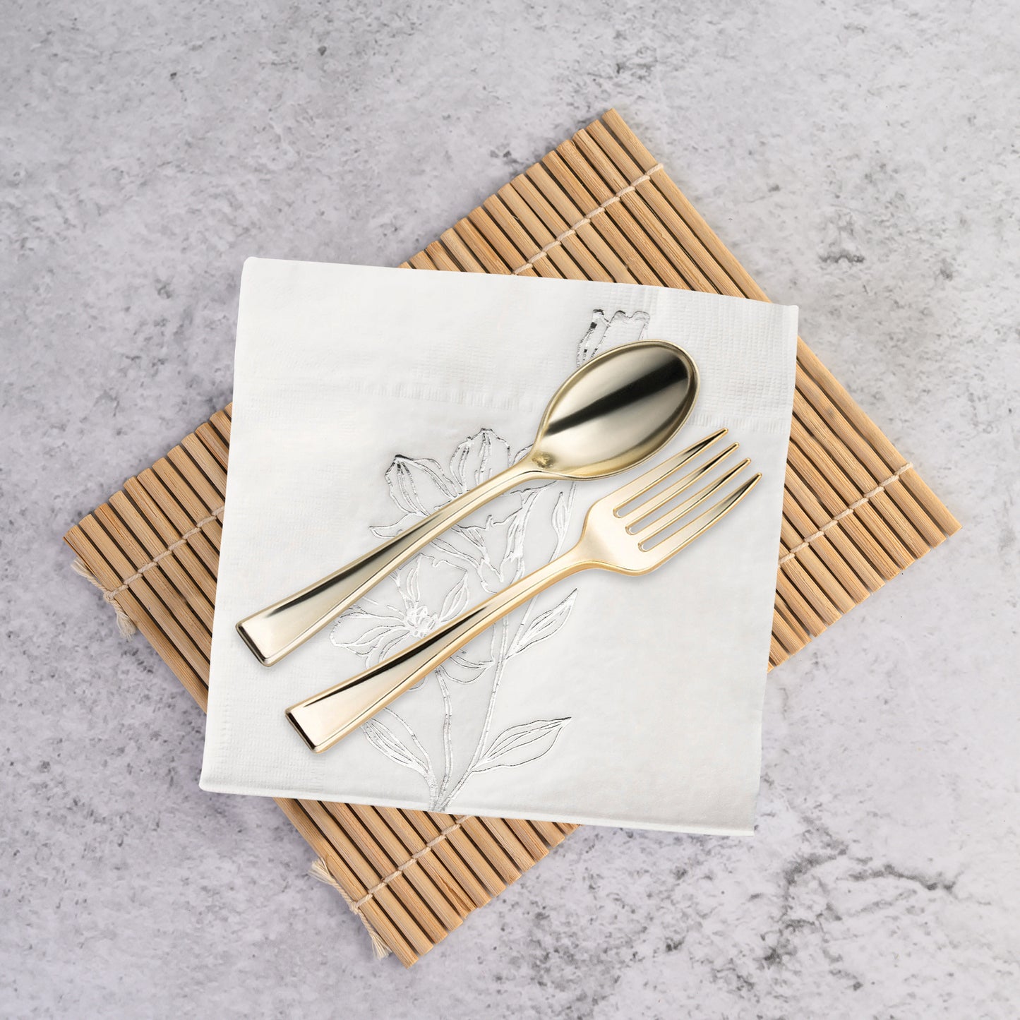 White with Silver Antique Floral Disposable Paper Beverage/Cocktail Napkins