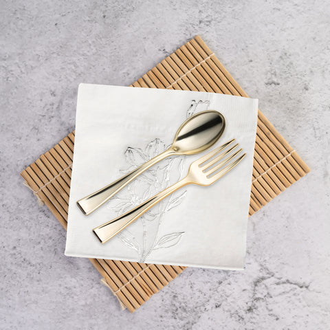 White with Silver Antique Floral Disposable Paper Beverage/Cocktail Napkins