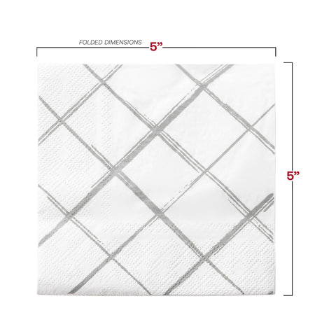White with Silver Diamond Paper Beverage/Cocktail Napkins Dimension | The Kaya Collection