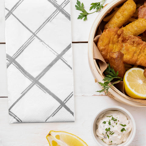 White with Silver Diamond Disposable Paper Dinner Napkins