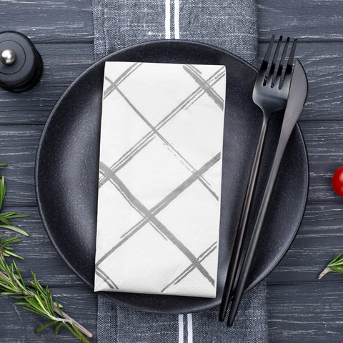 White with Silver Diamond Disposable Paper Dinner Napkins