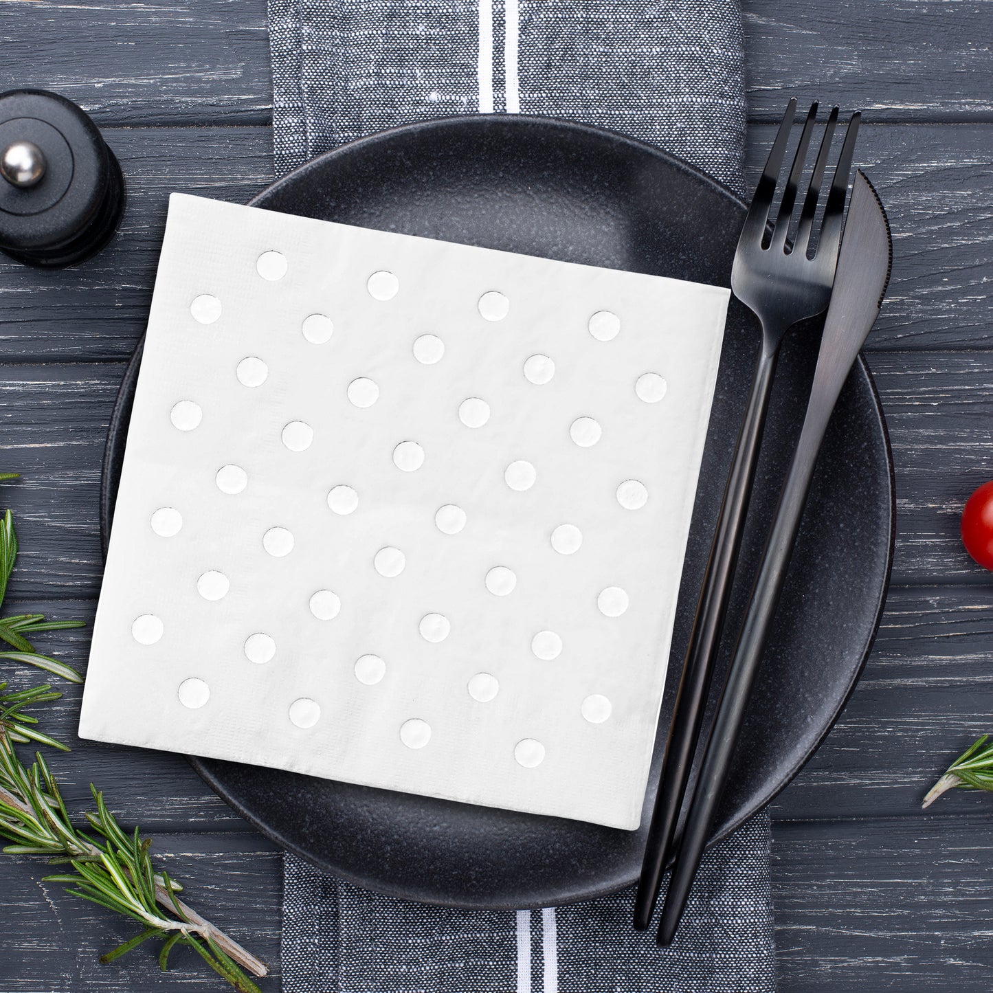 White with Silver Dots Disposable Paper Beverage/Cocktail Napkins