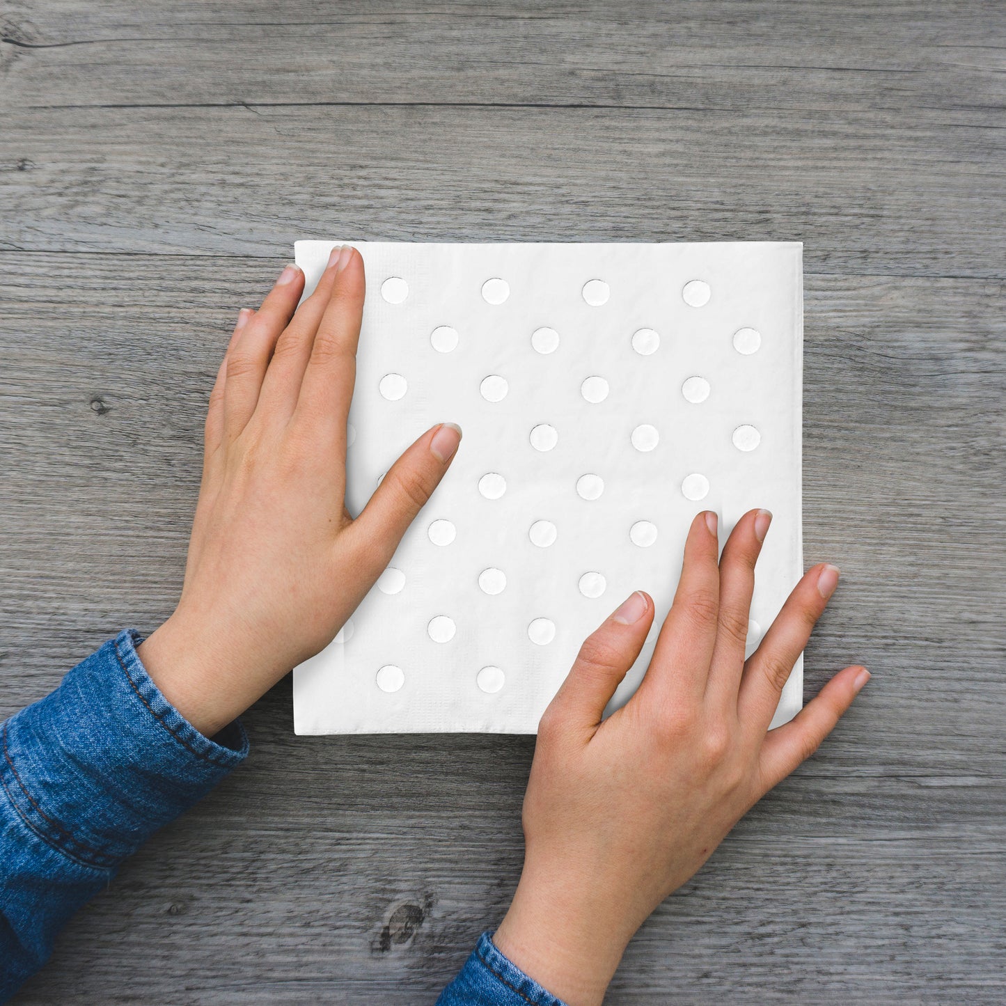 White with Silver Dots Disposable Paper Beverage/Cocktail Napkins