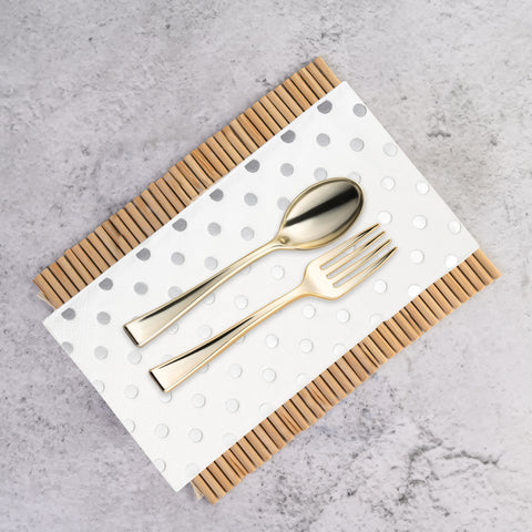 White with Silver Dots Disposable Paper Dinner Napkins