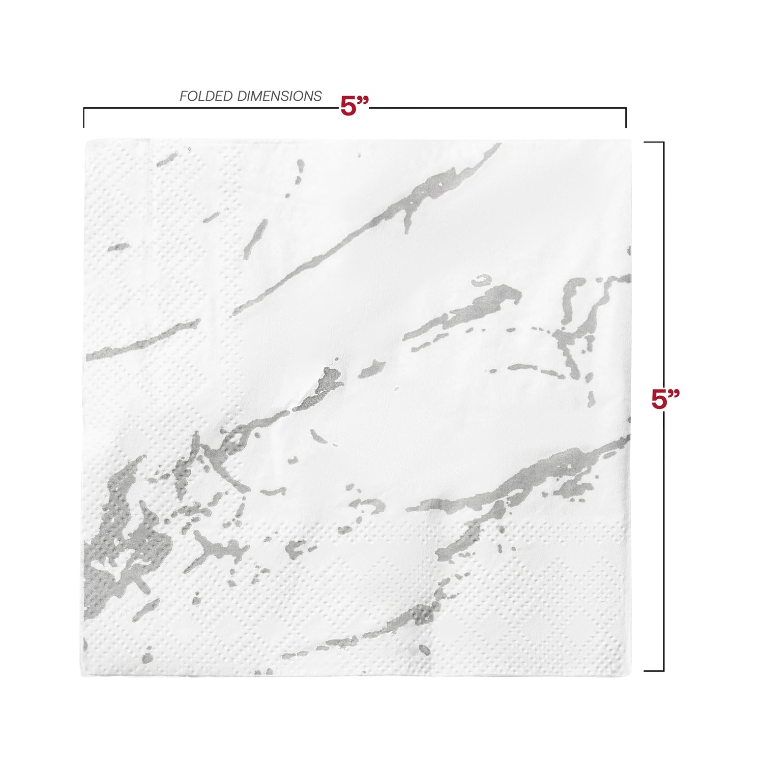 White with Silver Marble Paper Beverage/Cocktail Napkins Dimension | The Kaya Collection