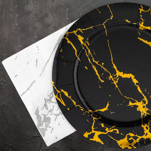 White with Silver Marble Disposable Paper Dinner Napkins