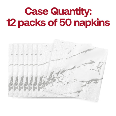 White with Silver Marble Paper Beverage/Cocktail Napkins Quantity | The Kaya Collection