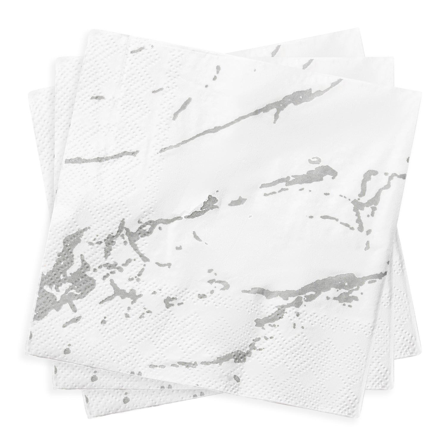 White with Silver Marble Paper Beverage/Cocktail Napkins Secondary | The Kaya Collection