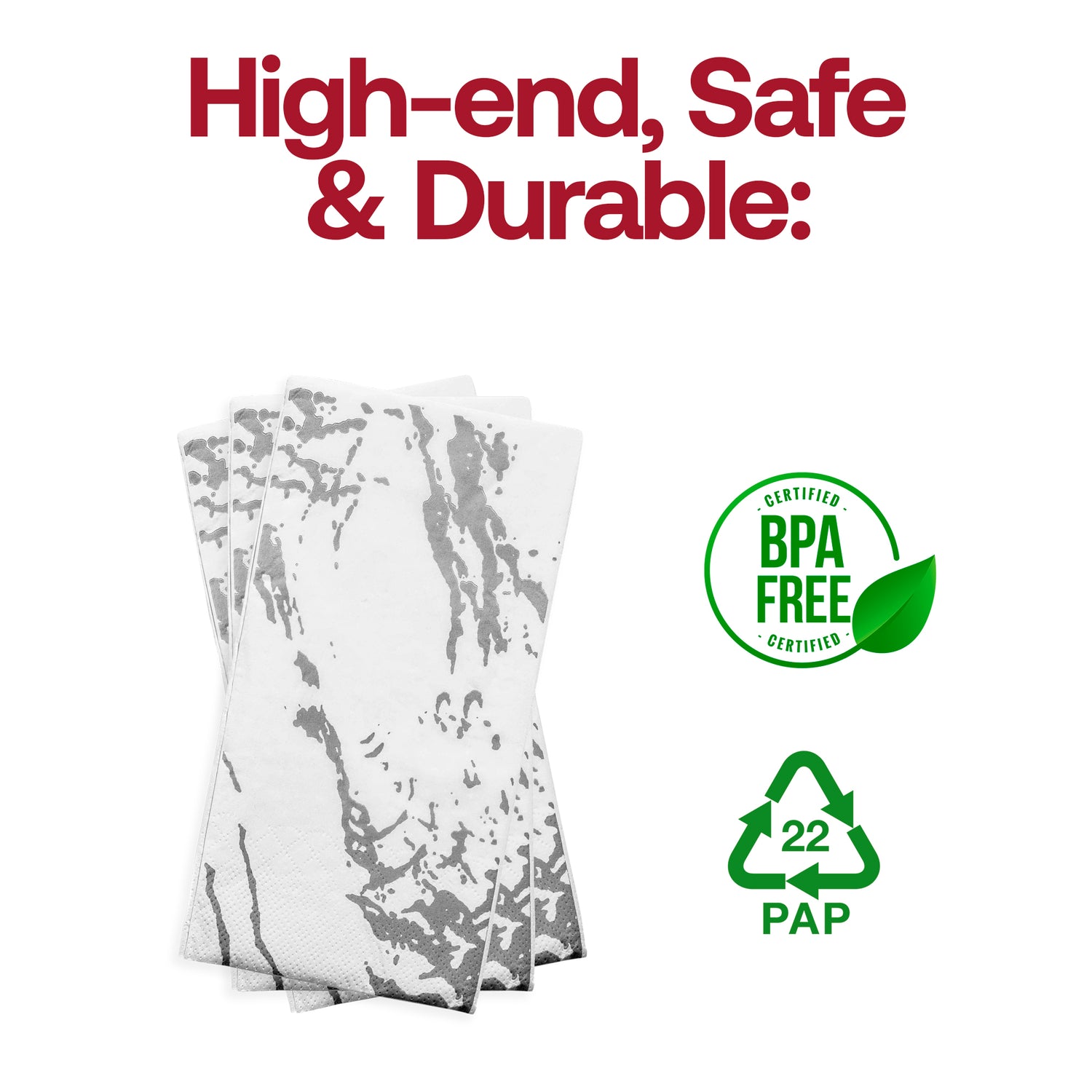 White with Silver Marble Paper Dinner Napkins BPA | The Kaya Collection