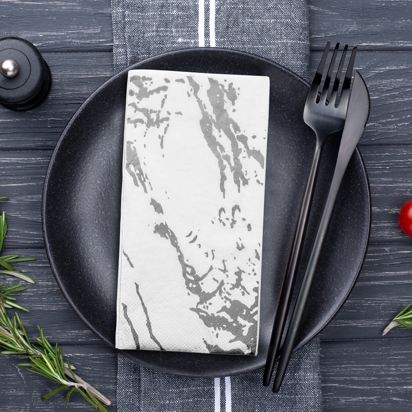 White with Silver Marble Disposable Paper Dinner Napkins