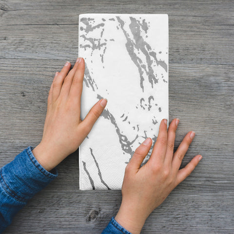 White with Silver Marble Disposable Paper Dinner Napkins