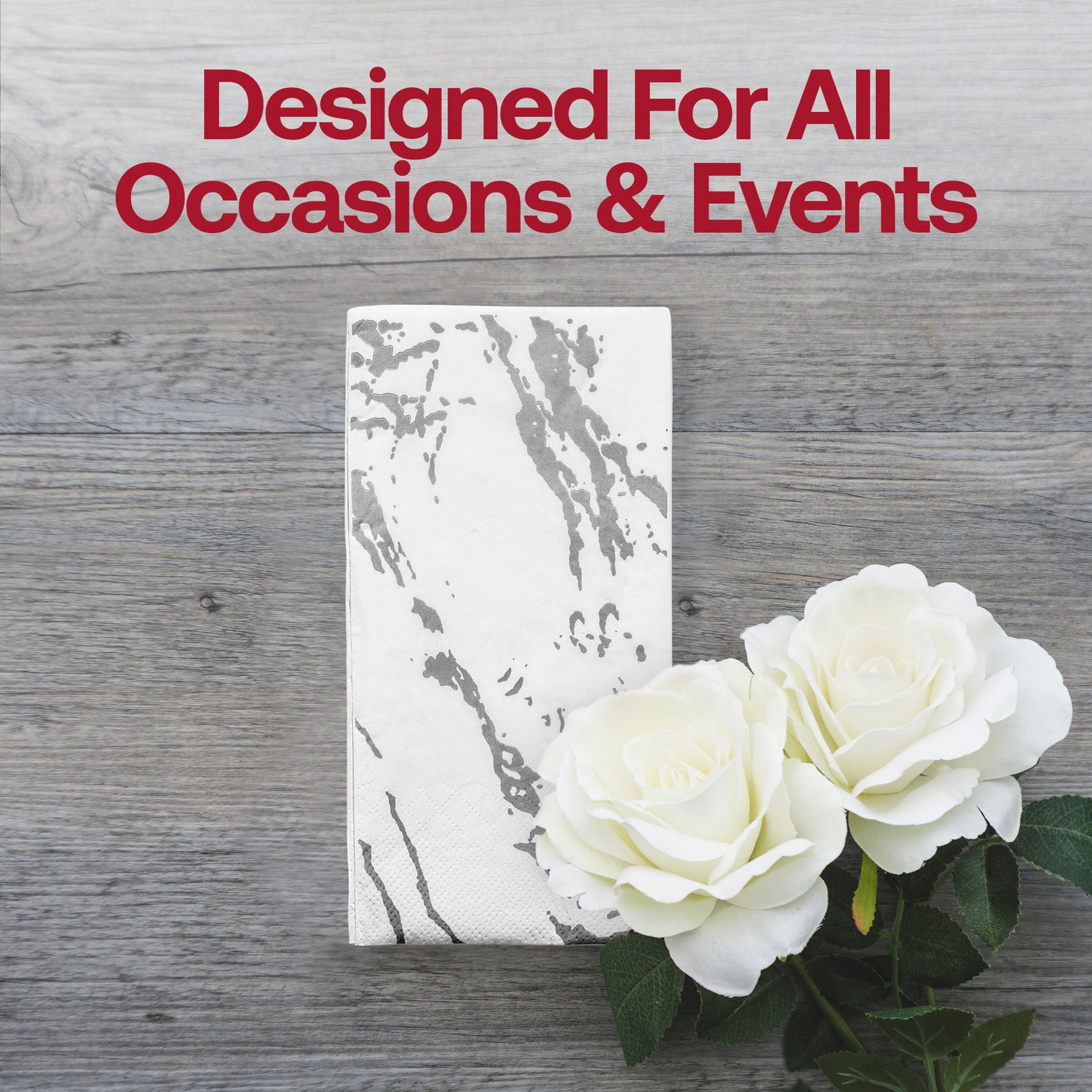 White with Silver Marble Paper Dinner Napkins Lifestyle | The Kaya Collection