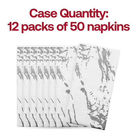 White with Silver Marble Paper Dinner Napkins Quantity | The Kaya Collection