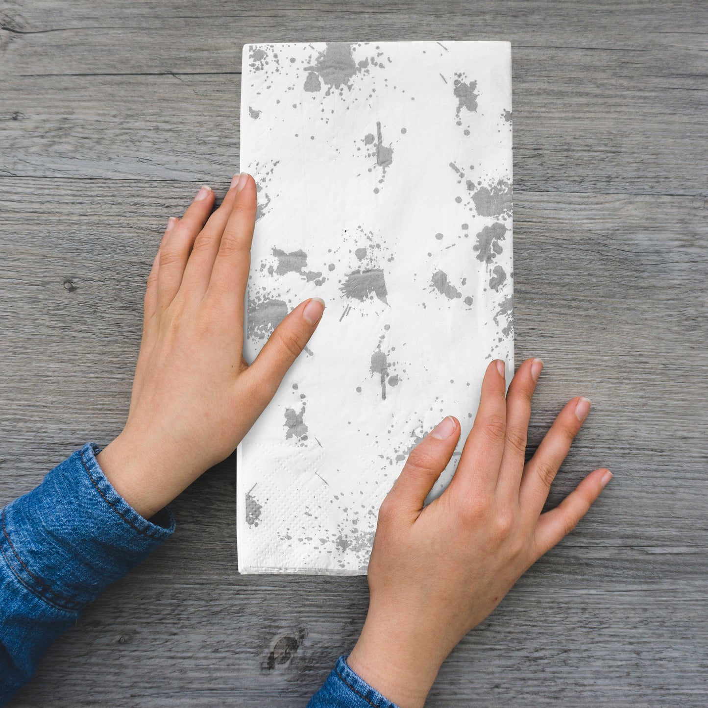 White with Silver Paint Splatter Disposable Paper Dinner Napkins