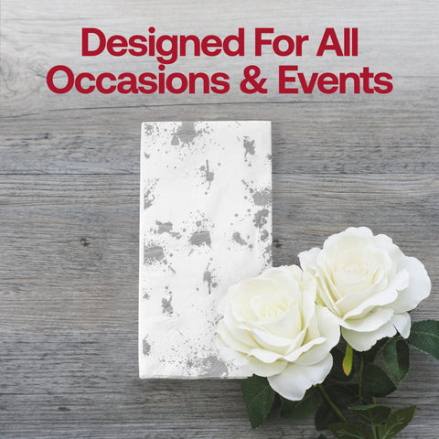 White with Silver Paint Splatter Paper Dinner Napkins Lifestyle | The Kaya Collection
