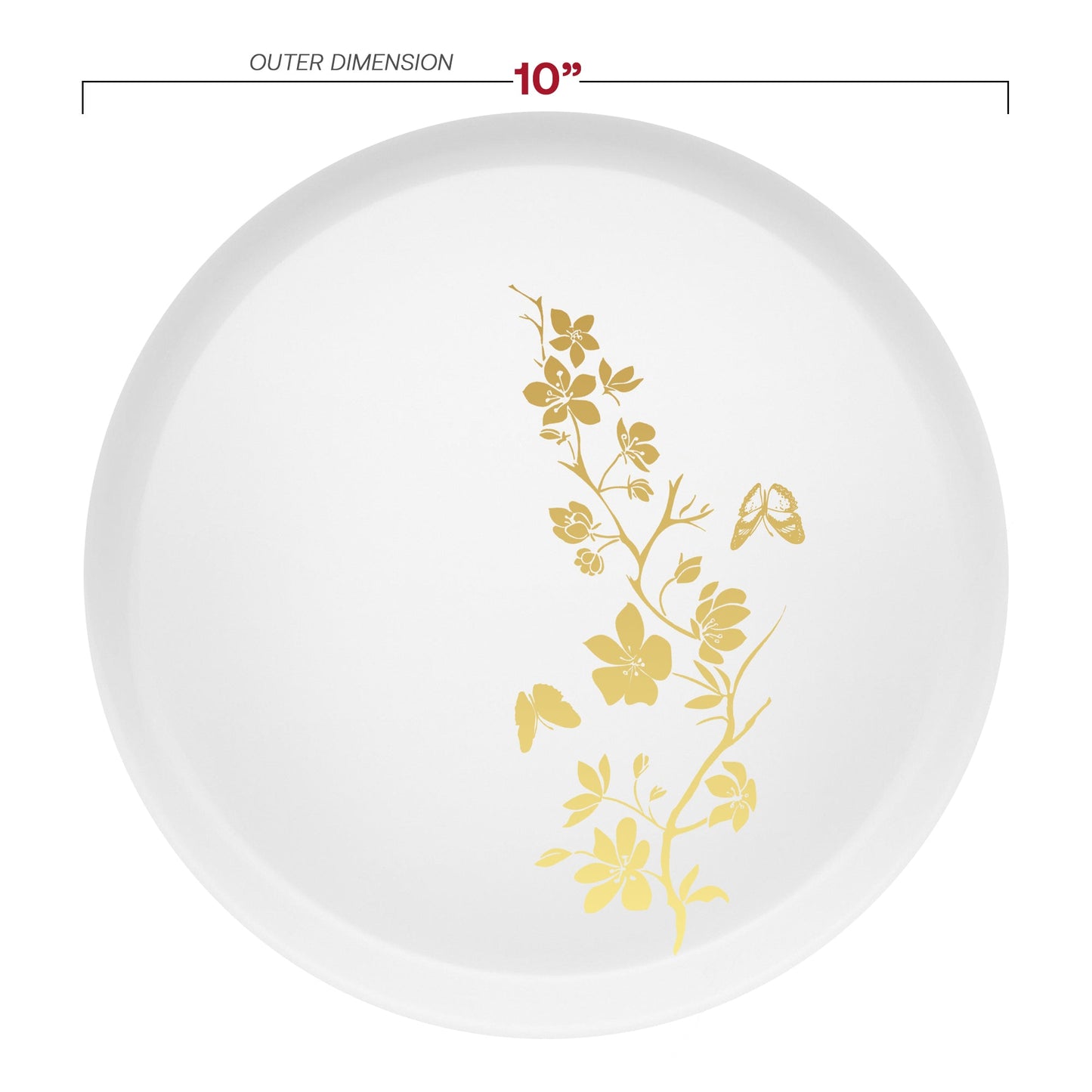 White with Gold Floral Round Plastic Dinner Plates (10")