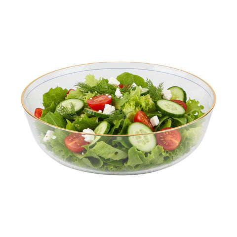 16 oz Clear with Gold Flat Plastic Soup Bowls