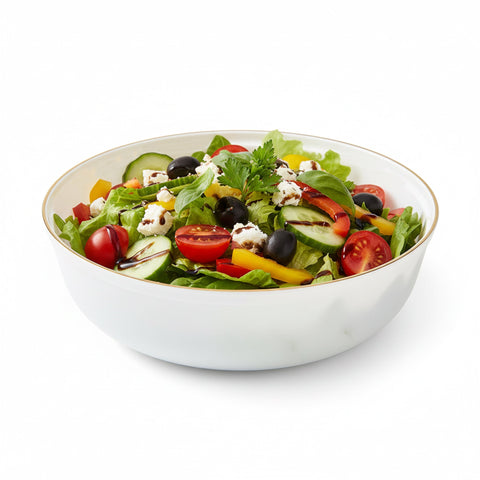 16 oz White with Gold Flat Plastic Soup Bowls