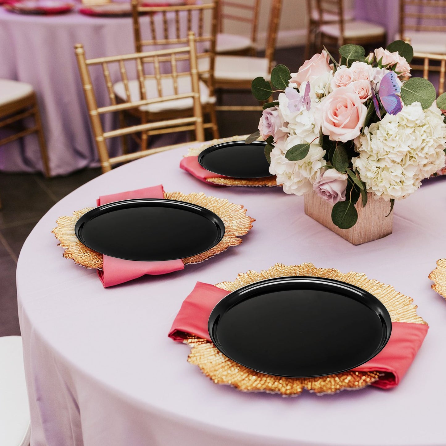 12" Black Round Plastic Trays