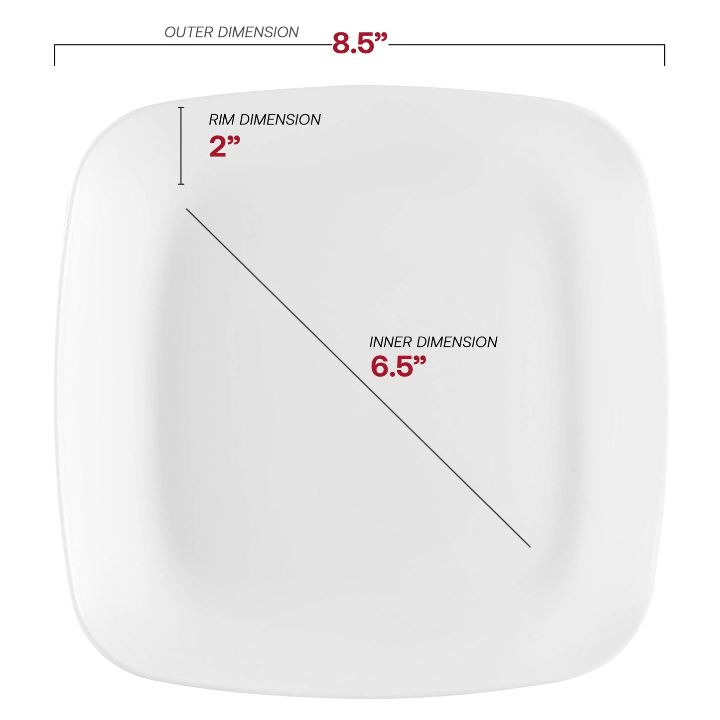 Solid White Flat Rounded Square Disposable Plastic Buffet Plates (8.5")