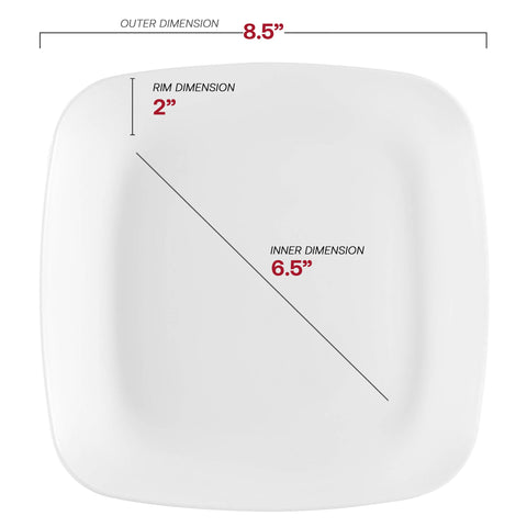 Solid White Flat Rounded Square Disposable Plastic Buffet Plates (8.5