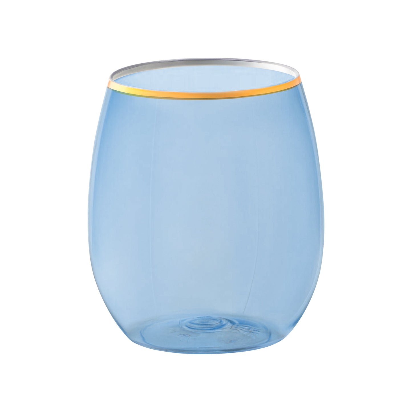 12 oz Clear Blue with Gold Elegant Stemless Plastic Wine Glasses