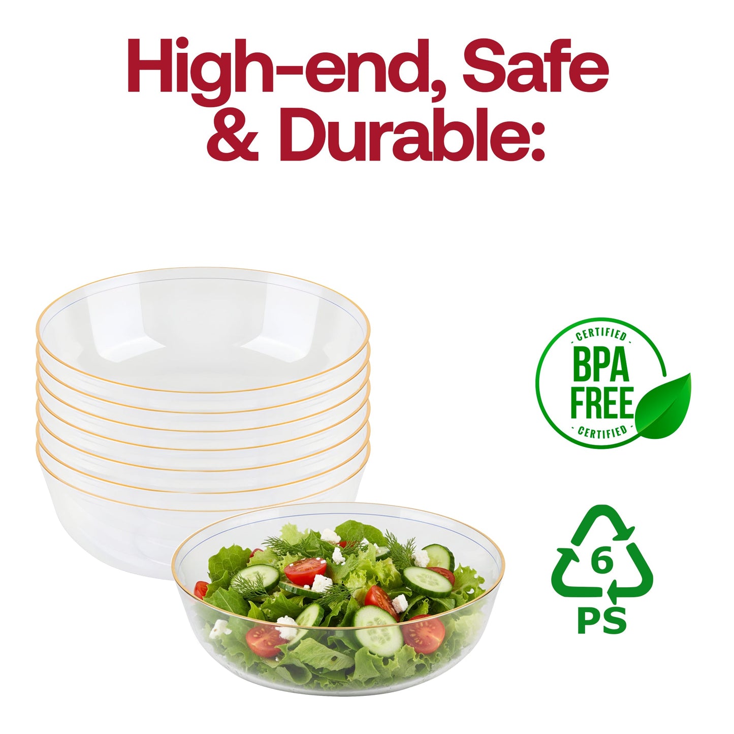 16 oz Clear with Gold Flat Plastic Soup Bowls
