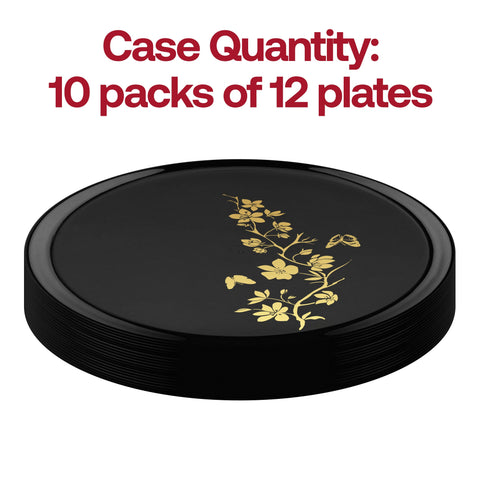 Black with Gold Floral Round Plastic Pastry Plates (6.25