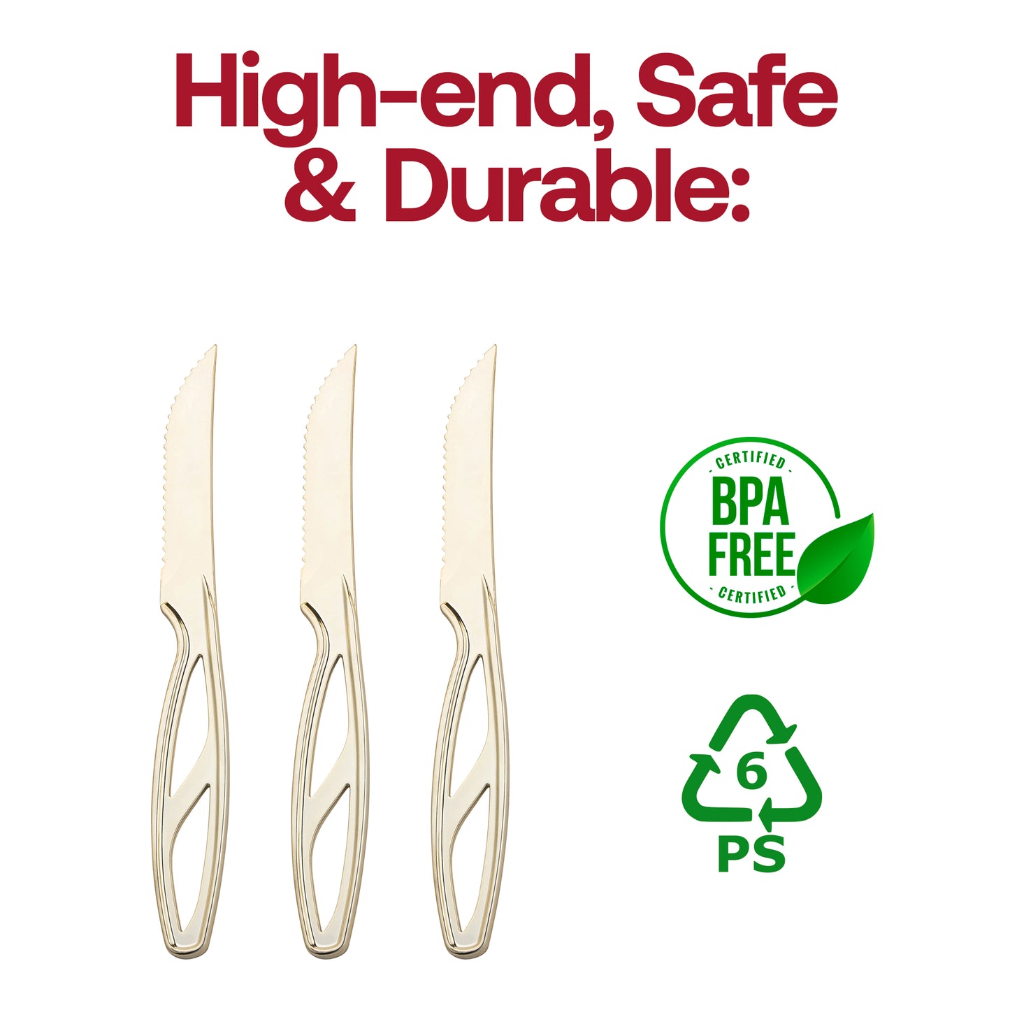 Gold Plastic Disposable Steak Knives