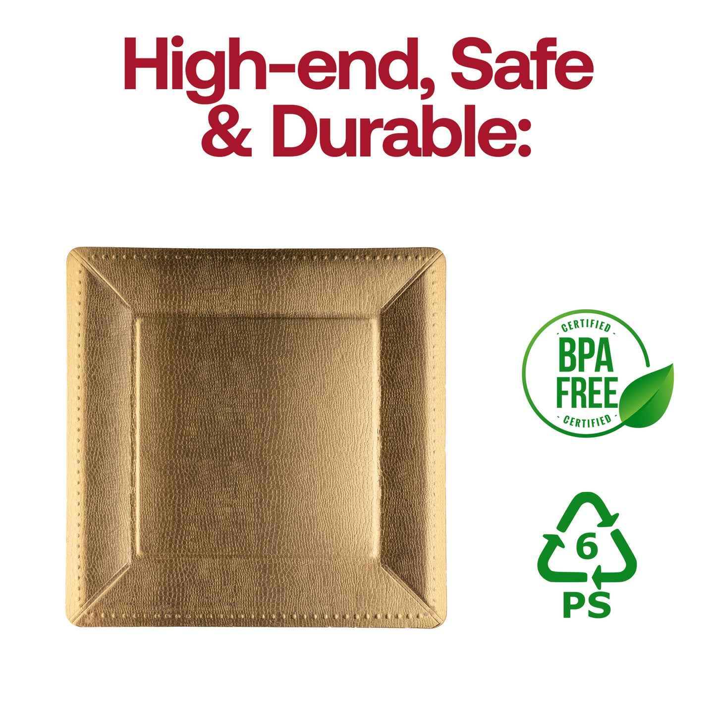Gold Square Edge Beaded Paper Disposable Charger Plates (13")